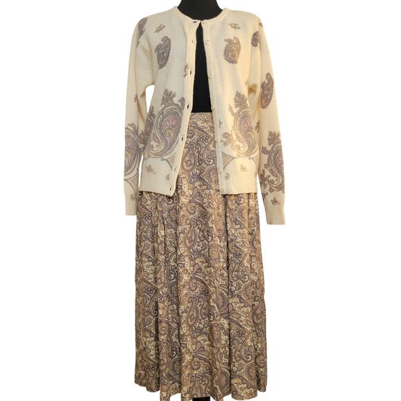 VTG Evan-Picone Petites Lambswool Angora Rabbit Paisley Cardigan Skirt 2pc Set☆M - Picture 2 of 14